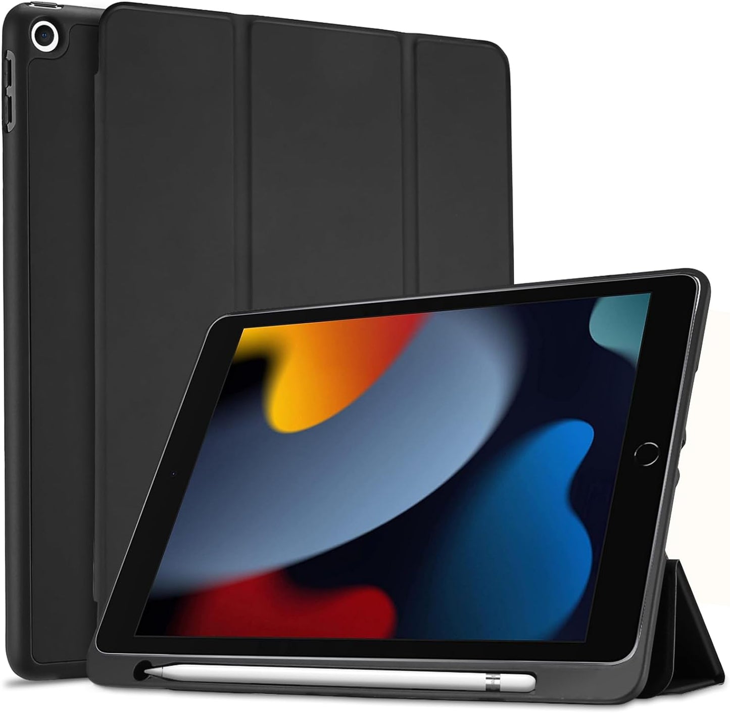 Funda ProCase para iPad 10.2 (9.ª generación 2021/8.ª generación 2020/7.ª generación 2019) con portalápices y carcasa trasera de TPU suave, fina y estable, con función atril para iPad de 10.2", color negro
