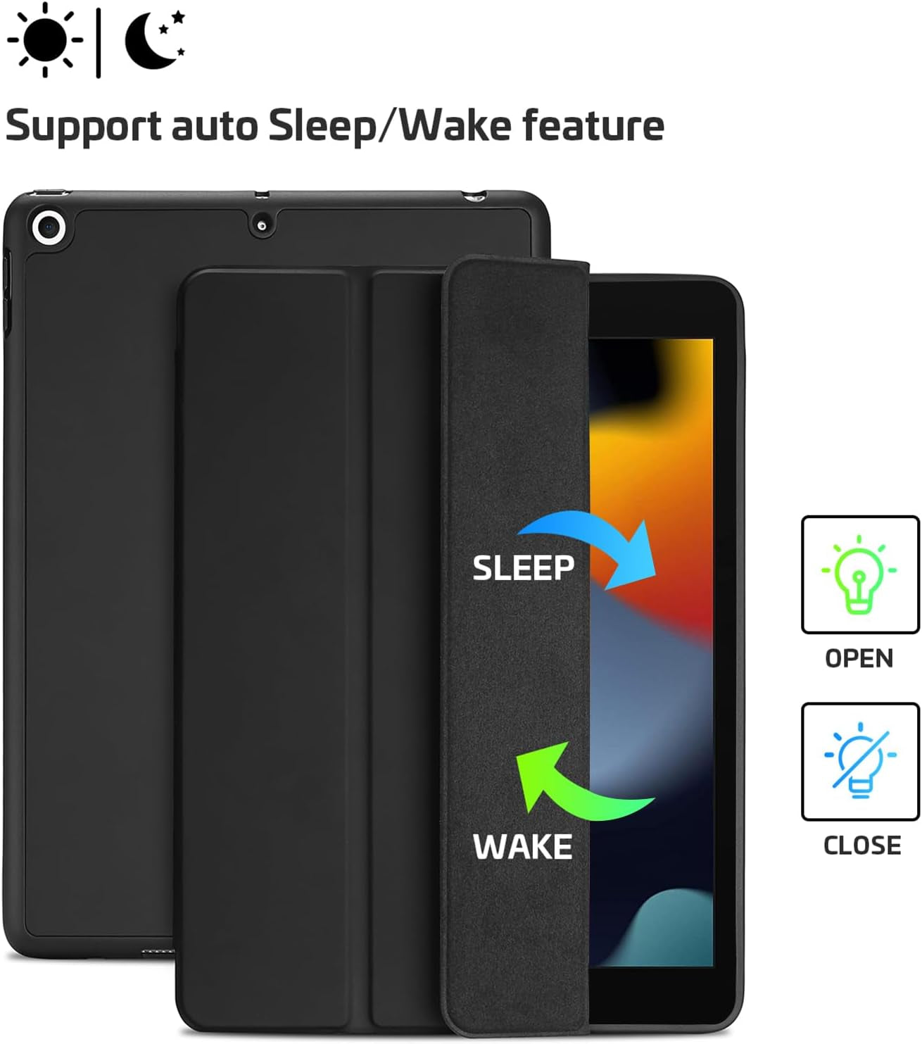 Funda ProCase para iPad 10.2 (9.ª generación 2021/8.ª generación 2020/7.ª generación 2019) con portalápices y carcasa trasera de TPU suave, fina y estable, con función atril para iPad de 10.2", color negro