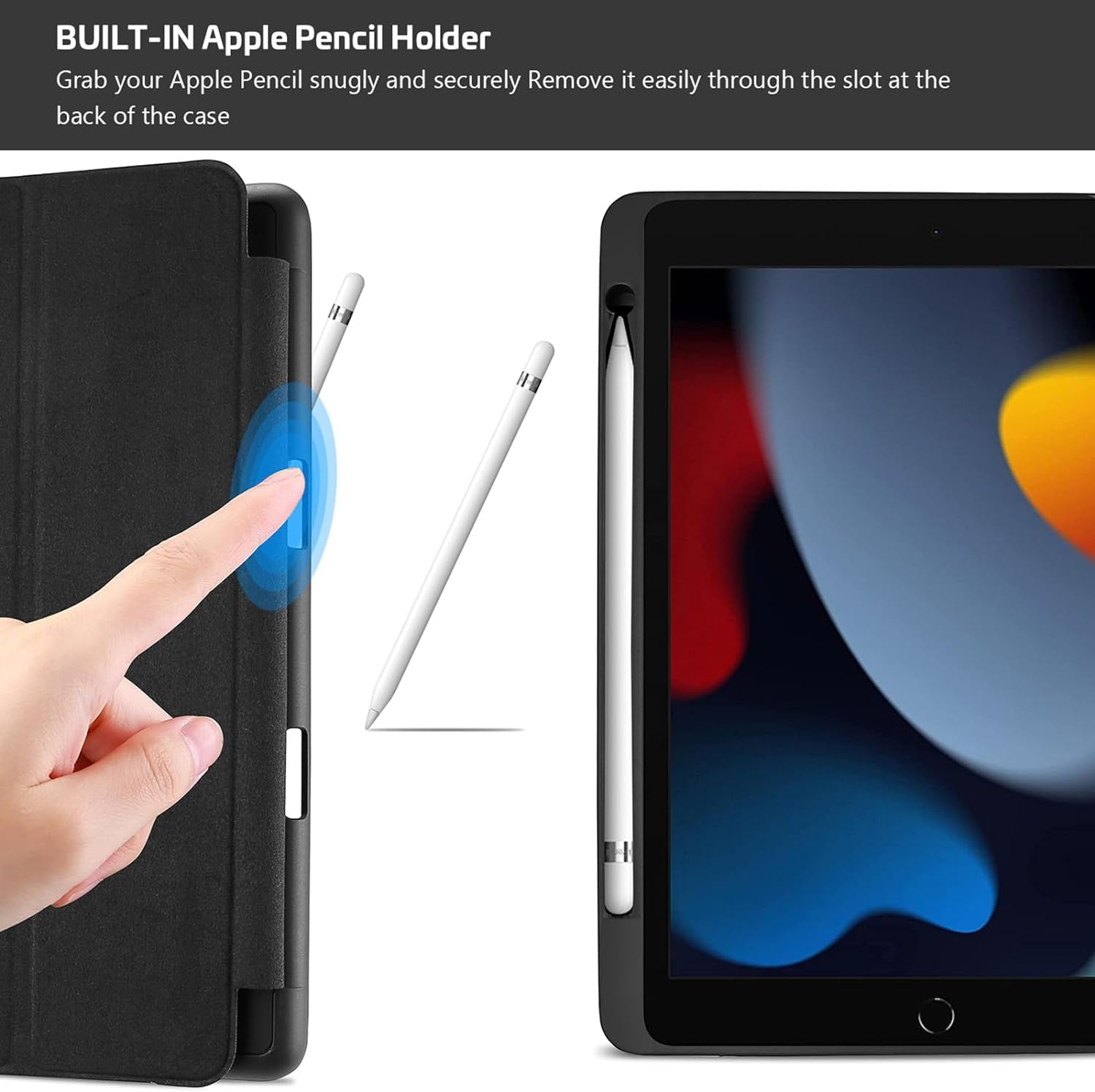 Funda ProCase para iPad 10.2 (9.ª generación 2021/8.ª generación 2020/7.ª generación 2019) con portalápices y carcasa trasera de TPU suave, fina y estable, con función atril para iPad de 10.2", color negro