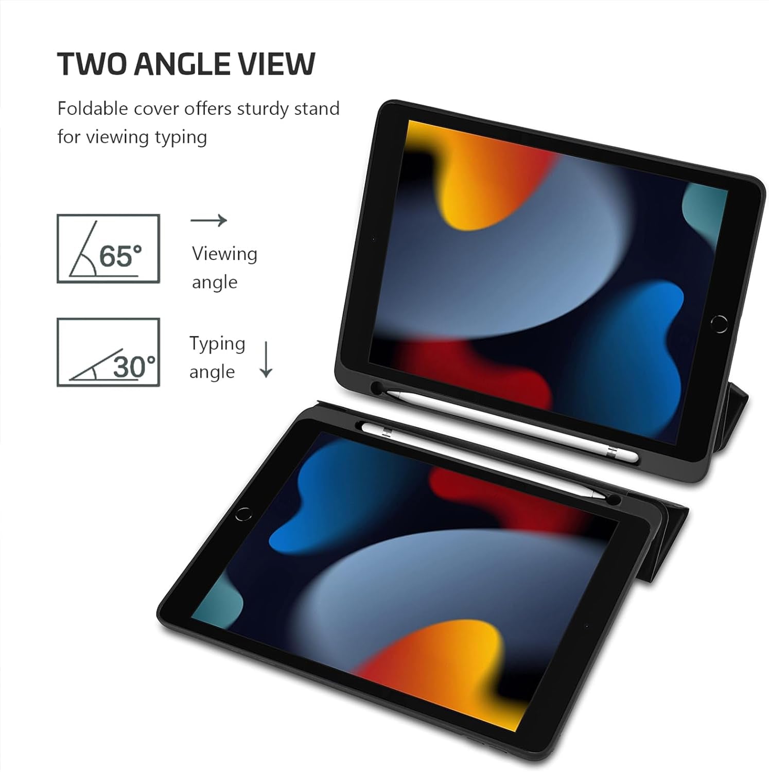 Funda ProCase para iPad 10.2 (9.ª generación 2021/8.ª generación 2020/7.ª generación 2019) con portalápices y carcasa trasera de TPU suave, fina y estable, con función atril para iPad de 10.2", color negro